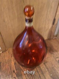 Large Glass Demijohn Bottle Jar Vase 26 X 16 W Lid Cap Red Vintage Wine