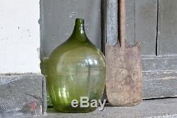 Large Green Glass Demijohn Wine Bottle Vintage Blown Glass Wine Bottle Rustic