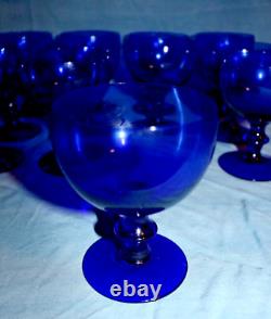 Large Set Vintage Nybro Cobalt Blue Crystal Glasses by Swedish Blown Glass 27 pc