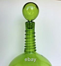 Large Vintage Glass Wine decanter 16 Tall Green Genie Bottle Bubble Stopper Top