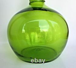 Large Vintage Glass Wine decanter 16 Tall Green Genie Bottle Bubble Stopper Top