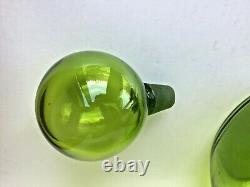 Large Vintage Glass Wine decanter 16 Tall Green Genie Bottle Bubble Stopper Top