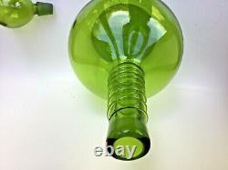 Large Vintage Glass Wine decanter 16 Tall Green Genie Bottle Bubble Stopper Top