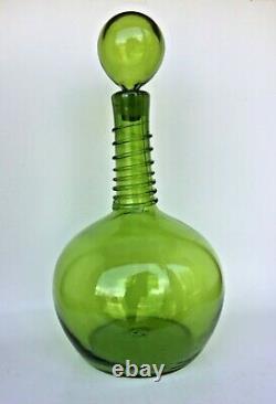 Large Vintage Glass Wine decanter 16 Tall Green Genie Bottle Bubble Stopper Top