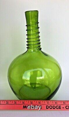 Large Vintage Glass Wine decanter 16 Tall Green Genie Bottle Bubble Stopper Top