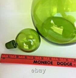 Large Vintage Glass Wine decanter 16 Tall Green Genie Bottle Bubble Stopper Top