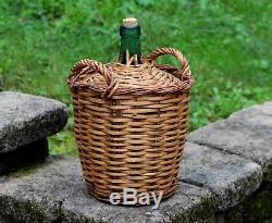 Large vintage VIRESA green glass DEMIJOHN wine bottle in wicker basket 17 10L
