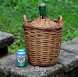 Large vintage VIRESA green glass DEMIJOHN wine bottle in wicker basket 17 10L