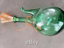 Large vintage hand blown green glass wine bottle w ice chamber from Italy