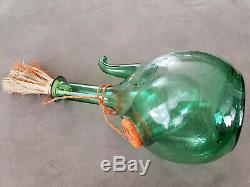 Large vintage hand blown green glass wine bottle w ice chamber from Italy