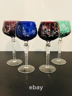Lausitzer Germany Set Of 4 Vintage Crystal 8 Wine Hock Goblets EXCELLENT