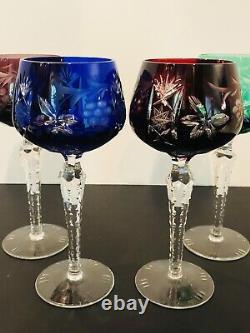Lausitzer Germany Set Of 4 Vintage Crystal 8 Wine Hock Goblets EXCELLENT