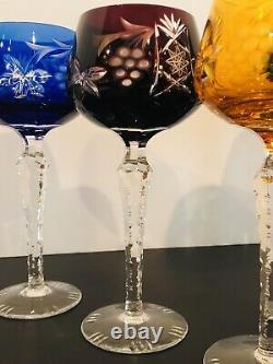 Lausitzer Germany Set Of 5 Vintage Crystal 8 Wine Hock Goblets EXCELLENT