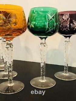Lausitzer Germany Set Of 5 Vintage Crystal 8 Wine Hock Goblets EXCELLENT