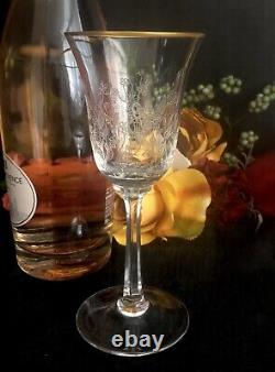 Lenox Fontaine Wine Glasses Etched Flowers Gold Rim Vintage 6 3/4 Set of 6