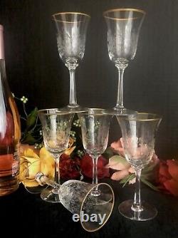 Lenox Fontaine Wine Glasses Etched Flowers Gold Rim Vintage 6 3/4 Set of 6