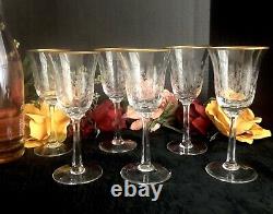 Lenox Fontaine Wine Glasses Etched Flowers Gold Rim Vintage 6 3/4 Set of 6