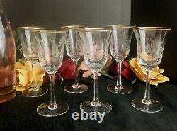 Lenox Fontaine Wine Glasses Etched Flowers Gold Rim Vintage 6 3/4 Set of 6