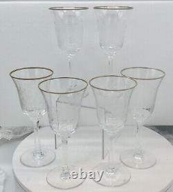 Lenox Fontaine Wine Glasses Etched Flowers Gold Rim Vintage 6 3/4 Set of 6