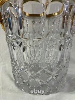 Lg Vtg Glass & Gold Metal Hollywood Regency Champagne Wine Bucket Cooler w Faces