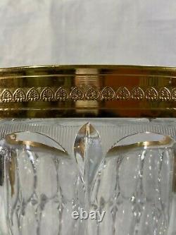 Lg Vtg Glass & Gold Metal Hollywood Regency Champagne Wine Bucket Cooler w Faces