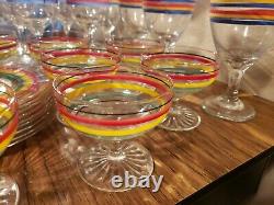 Libbey Fiesta Mambo Greenbrier Striped Wine, Water, Sherbert, Glass Plate Set 28