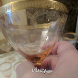 Lof 14 Vintage Pink Crystal Etched Gold Trim 8 Wine/6 Cordial Glasses Mint