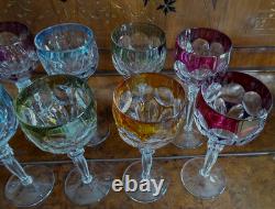 Lot (10) Hofbauer Lead Crystal Multicolor Wine Hocks 8x3x3