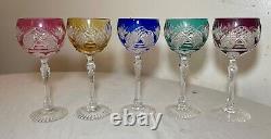 Lot 5 vintage cut to clear crystal glass cordial red wine goblet glasses stems