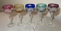 Lot 5 vintage cut to clear crystal glass cordial red wine goblet glasses stems