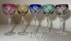 Lot 5 vintage cut to clear crystal glass cordial red wine goblet glasses stems