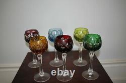 Lot 6 Vintage Antique Bohemian Czech Crystal Wine Sherry Glasses Multi Color