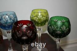 Lot 6 Vintage Antique Bohemian Czech Crystal Wine Sherry Glasses Multi Color