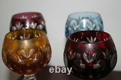 Lot 6 Vintage Antique Bohemian Czech Crystal Wine Sherry Glasses Multi Color