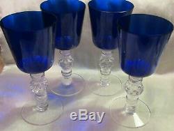 Lot Of 4 Vintage Heisey Spanish Cobalt Blue Optic 7.4 Wine Glasses, Ball Stem