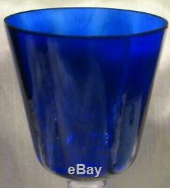 Lot Of 4 Vintage Heisey Spanish Cobalt Blue Optic 7.4 Wine Glasses, Ball Stem