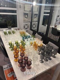 Lot of 104 vintage pressed glass wine glasses