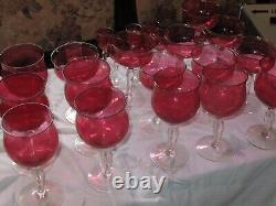 Lot of (23) Vintage Wine Glasses Red with Clear Stem Depression glass! Rare