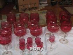 Lot of (23) Vintage Wine Glasses Red with Clear Stem Depression glass! Rare