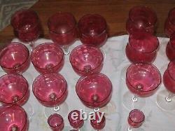 Lot of (23) Vintage Wine Glasses Red with Clear Stem Depression glass! Rare