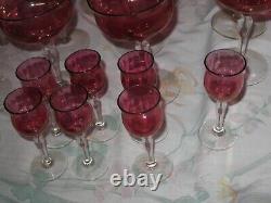 Lot of (23) Vintage Wine Glasses Red with Clear Stem Depression glass! Rare