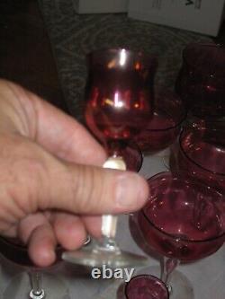 Lot of (23) Vintage Wine Glasses Red with Clear Stem Depression glass! Rare