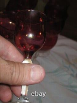 Lot of (23) Vintage Wine Glasses Red with Clear Stem Depression glass! Rare