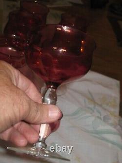 Lot of (23) Vintage Wine Glasses Red with Clear Stem Depression glass! Rare