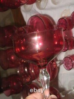 Lot of (23) Vintage Wine Glasses Red with Clear Stem Depression glass! Rare