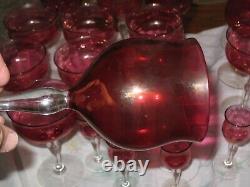 Lot of (23) Vintage Wine Glasses Red with Clear Stem Depression glass! Rare