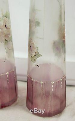 Lot of 2 Vintage Solaro Italy Glass Wine Bottle D. R. L. 17 Tall Painted W Flower