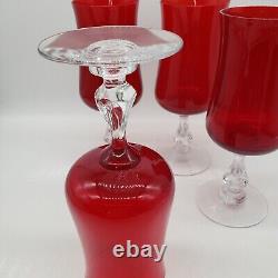 Lot of 4 Vintage Fostoria Crystal Distinction Ruby Tall Wine or Water Glasses