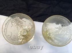 Lot of 4 Vintage Fostoria Glass June Etched Topaz Yellow Cordial Goblet Wine Gla