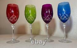 Lot of 4 vintage cut to clear crystal glass cordial white wine goblet glasses